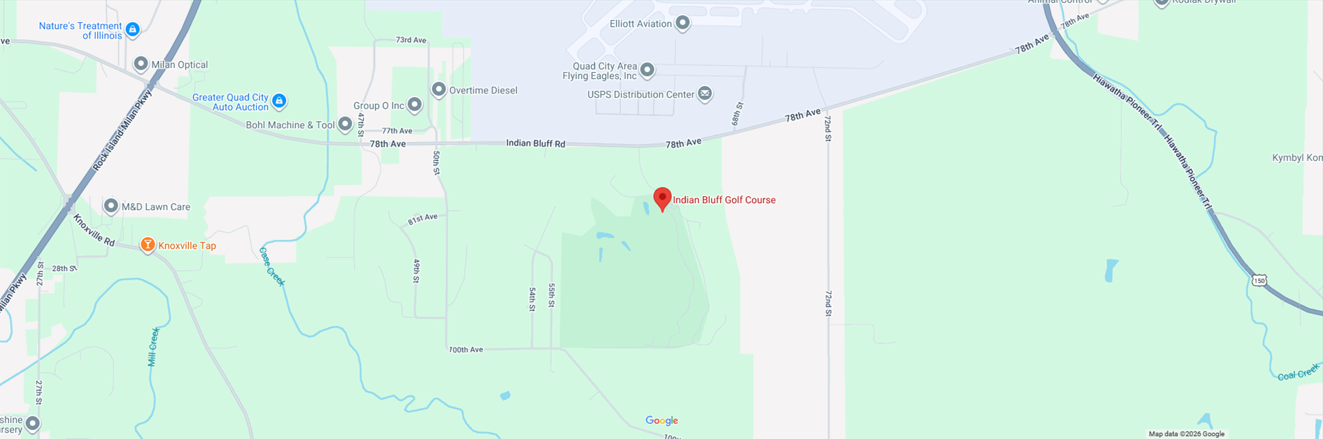Google map of the area surrounding Indian Bluff Golf Course