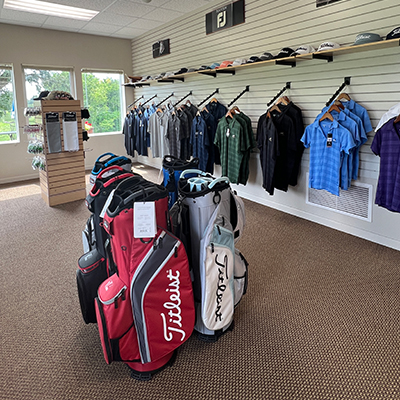 Apparel and golf bags at the Pro Shop